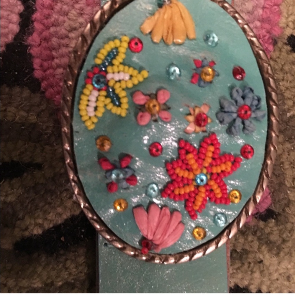 Aqua leather belt beaded  Buckle XL Nordstrom Beautiful Vintage Belt NWT